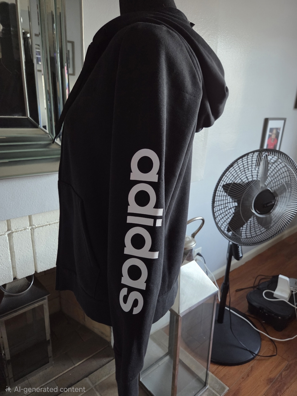 Adidas Black Zip-Up Hoodie with Drawstring Hood - Picture 3 of 3